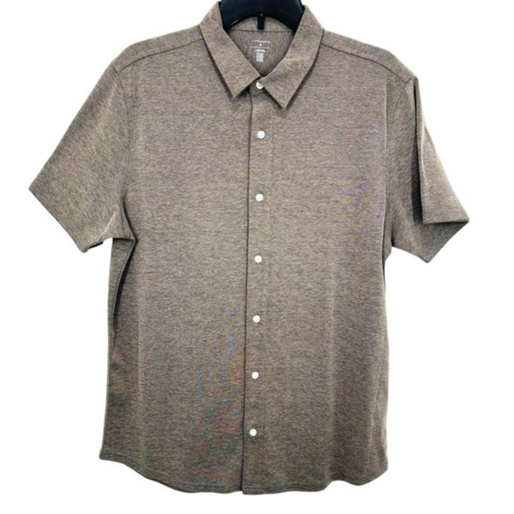 14th & Union Light Brown Button Front Short Sleeve Polo Shirt Cotton Modal Blend